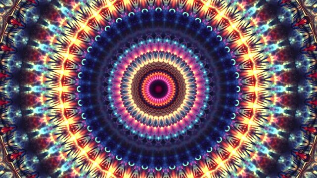 4K Colorful kaleidoscope background. Abstract multicolored motion graphics background for yoga specialist, astrology, art therapist, night club, music video.