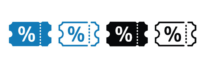 coupon discount ticket icon outline and solid percentage voucher set