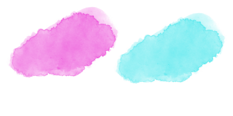 Pink and cyan watercolor paint shapes with soft blending creating playful abstract background for creative projects