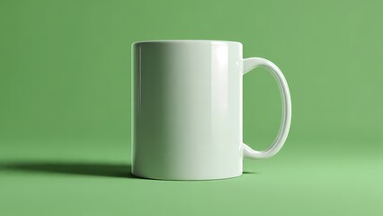Plain White Ceramic Coffee Mug Isolated On Solid Green Background