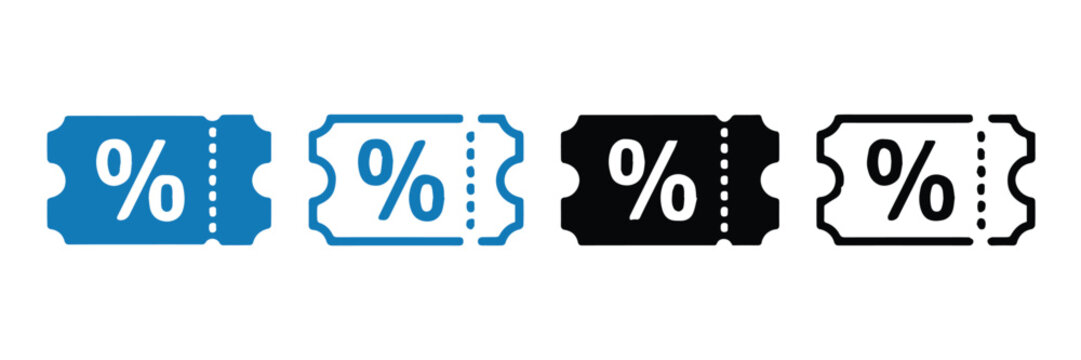 coupon discount ticket icon outline and solid percentage voucher set