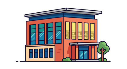 Modern cartoon building with vibrant details and cozy illumination perfect for educational or business themes