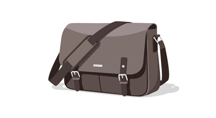 A versatile and stylish flat illustration of a classic brown messenger bag featuring an adjustable shoulder strap and prominent buckle closures,