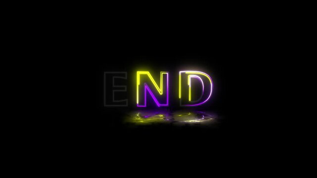 サイバーパンク風ネオンサイン「END」点滅＆フリッカー演出、YouTubeエンディング背景素材