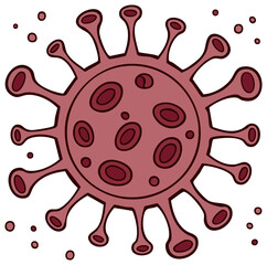 Cartoon representation of a virus with crown like spikes and circular core cells.