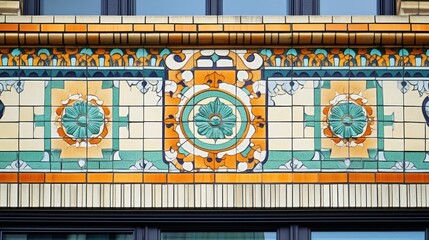 Colorful building facade tile art deco design