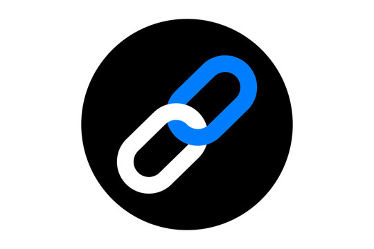 Link icon with chain symbol on black circle background isolated on transparent background