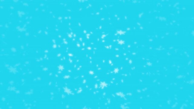 White snowflakes being lit up and falling down on light blue background. Abstract background for Merry Christmas, Happy Holidays, Season's greetings, Happy Valentine's day and winter season.