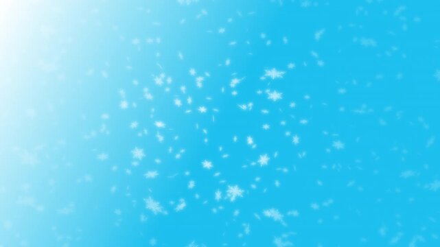White snowflakes being lit up and falling down on light blue gradient background. Abstract background for Merry Christmas, Happy Holidays, Season's greetings, Happy Valentine's day and wedding ceremon