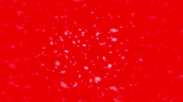 White snowflakes being lit up and falling down on red background. Abstract background for Merry Christmas, Happy Holidays, Season's greetings, Happy Valentine's day and wedding ceremony.