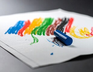 Crumpled sketch paper with layered toddler crayon scribbles, tactile detail