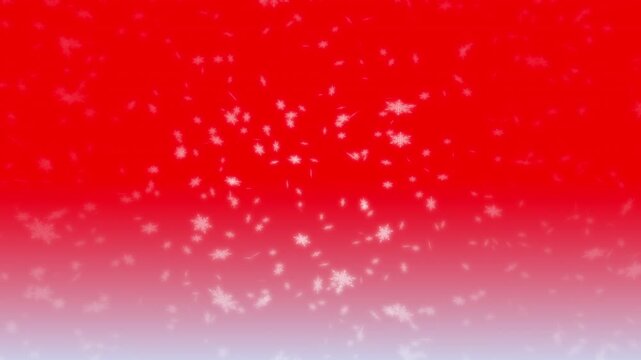 White snowflakes being lit up and falling down on red gradient background. Abstract background for Merry Christmas, Happy Holidays, Season's greetings, Happy Valentine's day and winter season.