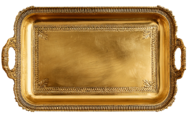 Elegant gold serving tray isolated on transparent background