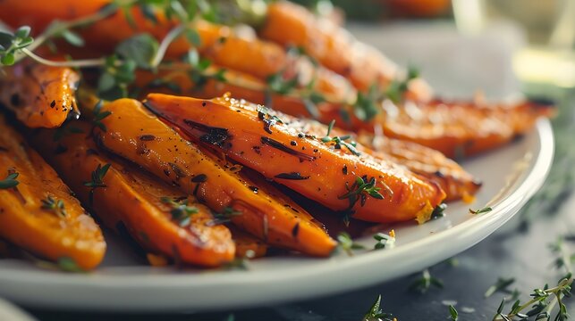 A plate of roasted carrots with thyme