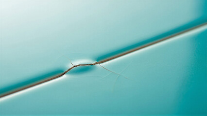 Cracked glass in close-up style in teal colors, damage detail