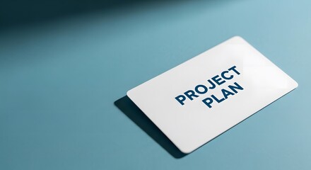 White card with Project Plan text on blue background