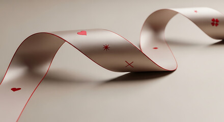 Curved Ribbon with Card Suit Symbols on Plain Surface