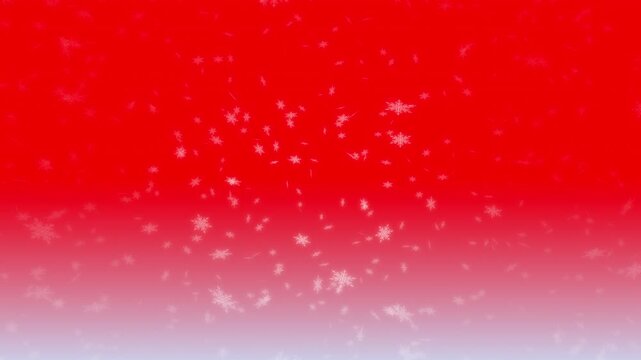 White snowflakes being lit up and falling down on red gradient background. Abstract background for Merry Christmas, Happy Holidays, Season's greetings, Happy Valentine's day and winter season.