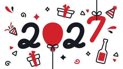 New Year greeting design with hand drawn style on white background perfect for New Year celebration, holiday events, and fresh year themed designs.