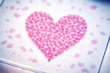 Obraz premium Microscopic view of pink cells forming a heart shape on a slide