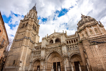 Fototapeta premium Medieval cathedral with North tower in center of Toledo, Spain