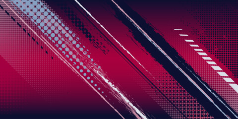 Sport background with dynamic red and black halftone patterns, grunge brush strokes and geometric shapes. Abstract athletic design with gradient transitions, dot texture and energetic sporty elements