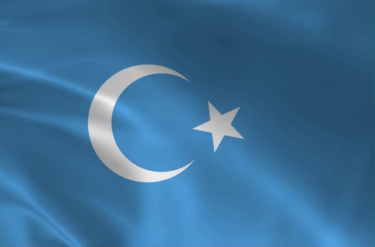 East Turkestan Flag Waving Loop High Quality Realistic Fabric Animation of the East Turkistan National Symbol