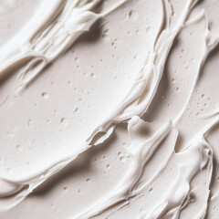 Top down view of thick white paint applied in rough, textural brushstrokes on a flat surface with visible air bubbles.