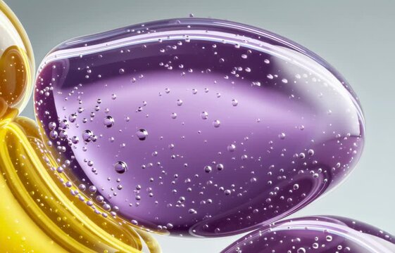 Abstract colorful liquid bubbles texture with glossy surface and air drops. Video.