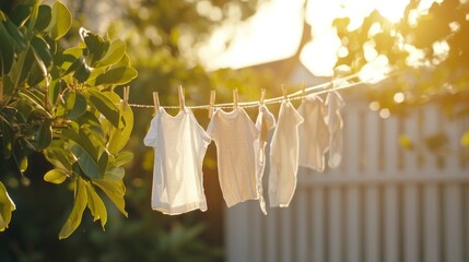 Baby clothes drying sunny garden