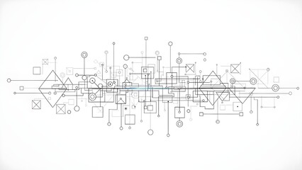 Minimalist black and white line art illustrating artificial intelligence interfaces and digital systems.