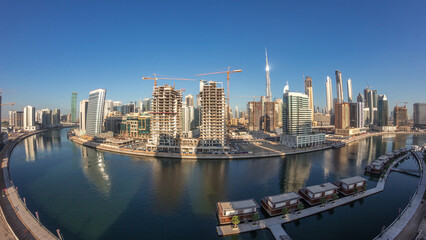 Obraz premium Dubai skyline at sunrise aerial timelapse
