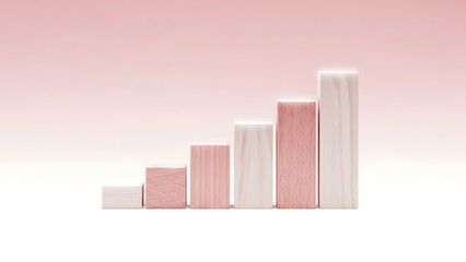 Wooden blocks arranged in a rising staircase formation symbolizing business growth financial progress and conceptual upward trend success metrics