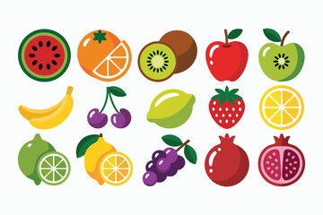 Colorful Assorted Fruits Illustration Set for Graphic Design and Creative Projects