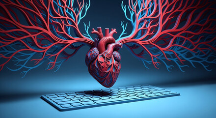 Stylized 3D Anatomical Heart Connected to Digital Keyboard