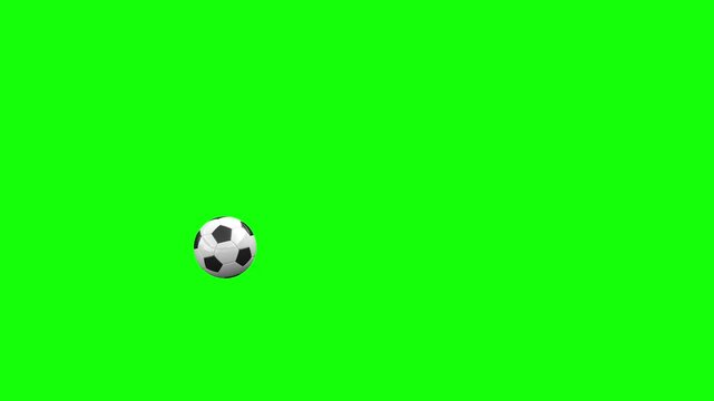 Сlassic soccer ball bouncing toward the camera against a green background. Animated transitions during a soccer kick. Video set.