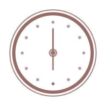 Minimalist clock face showing 18:00, simple cocoa brown vector icon SVG