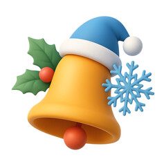A vibrant christmas bell with holly snowflake and pommel isolated on transparent background
