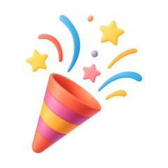Colorful party popper with vibrant fireworks and starbursts a celebratory design on transparent background