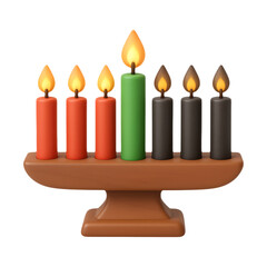 A vibrant kinara with seven candles illuminated showcasing the principles on transparent background