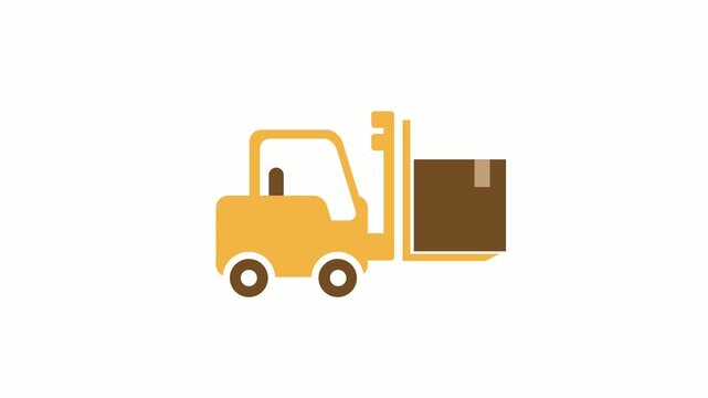 Forklift Truck Lifting and Moving Cardboard Box Animation - Flat Design Warehouse Logistics