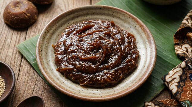  Traditional Indonesian Sweet Snack Jenang Kudus with Sesame Seeds on a Plate
