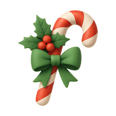 Festive candy cane with holly and bow decoration perfect for winter themes on transparent background