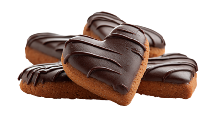 Sweet heart shaped cookies with chocolate glaze topping for dessert treats and bakery