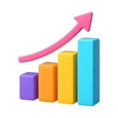 Colorful 3d growth chart with ascending arrow representing success on transparent background