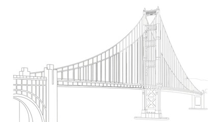 Fototapeta premium Minimalist Outline Drawing of a Large Suspension Bridge Structure for Architectural Design
