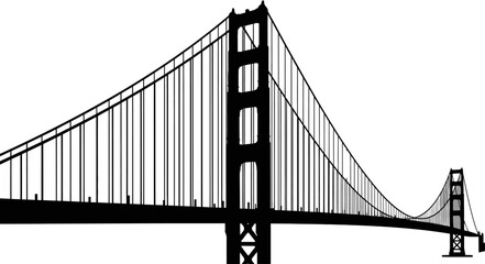 Obraz premium Iconic Golden Gate Bridge Silhouette Vector Illustration in Black and White