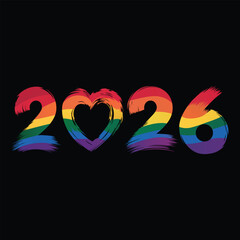 Colorful rainbow numbers 2026 with a heart shape in the middle