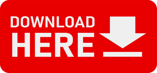 Red download button with white text and arrow ideal for web design on transparent background