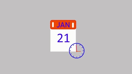 21 january Daily Calendar month date calendar icon clock animation icon animation on transparent background. Calendar with the date on a white background.